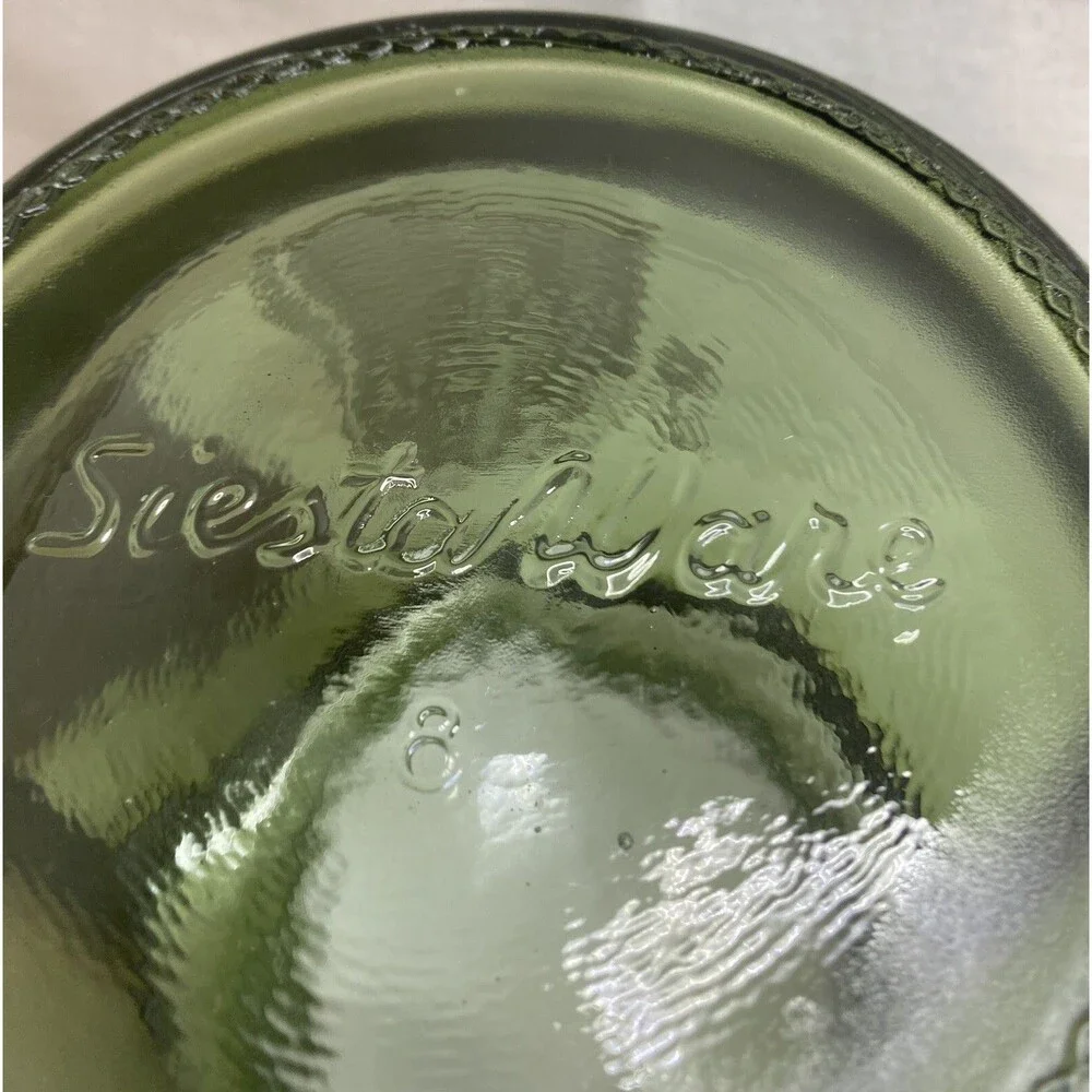 Vintage Siestaware Pitcher Barrel Shaped Glass Container Wood Lid &Handle 10”x9”